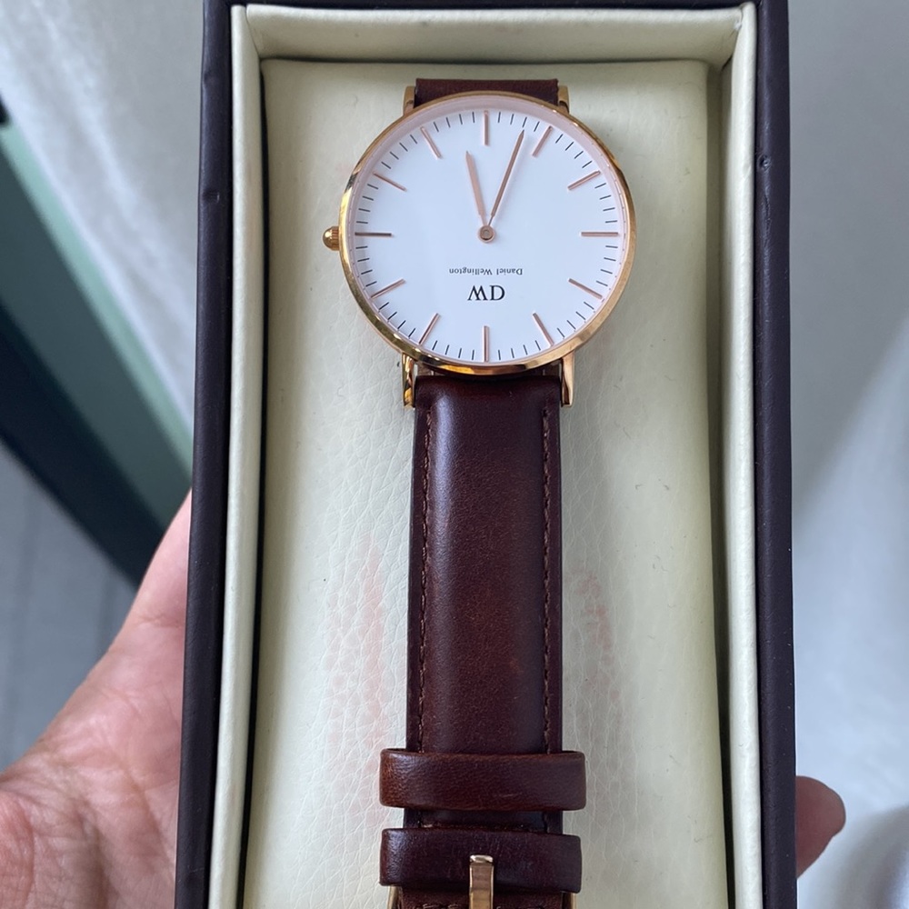 Daniel Wellington 32mm St Mawes Rose Gold Watch Brown Leather Band